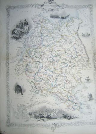 Russia In Europe Antique Map C.  1851,  Tallis And Co.