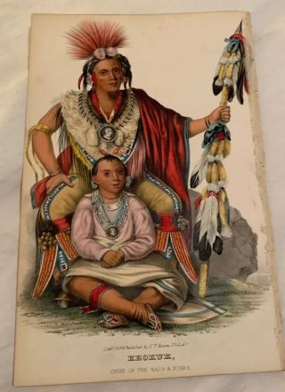 Rare 1848 Mckenney & Hall Hand Colored Octavo Print: Keokuk,  Chief Of The Sacs