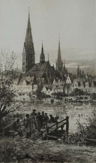 Axel Herman Haig Listed Antique Etching 1885 Lubeck Germany Cathedral