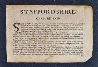 1675 John Speed Atlas Leaf Page Staffordshire County England United Kingdom Uk