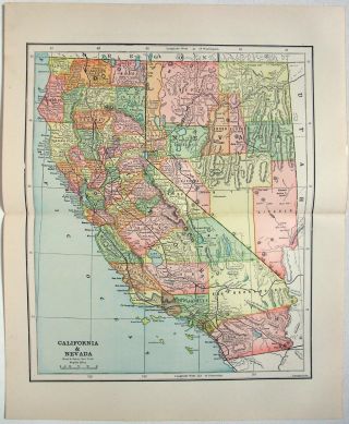 1891 Map Of California & Nevada By Hunt & Eaton