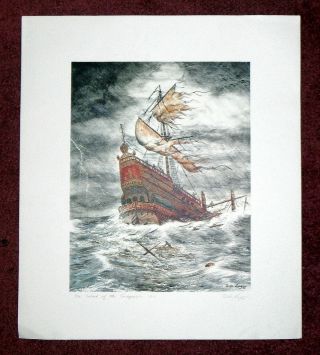 The Wreck Of The Concepcion,  1641,  Signed,  Color Lithograph,  By Duke Long,  1980