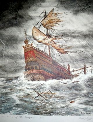 The Wreck of the Concepcion,  1641,  signed,  color lithograph,  by Duke Long,  1980 2