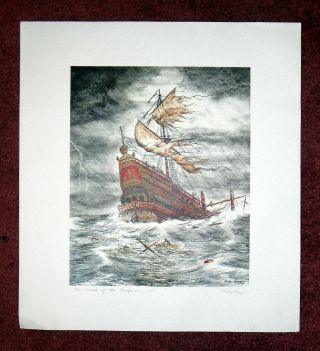 The Wreck of the Concepcion,  1641,  signed,  color lithograph,  by Duke Long,  1980 3