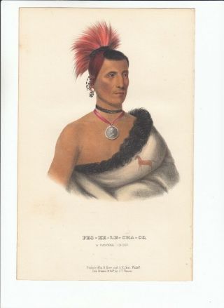 Rare 1848 Mckenney & Hall Hand Colored Octavo Print: Pes - Ke - Le - Cha - Co