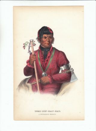 Rare 1848 Mckenney & Hall Hand Colored Octavo Print: Tshi - Zun - Hau - Kau