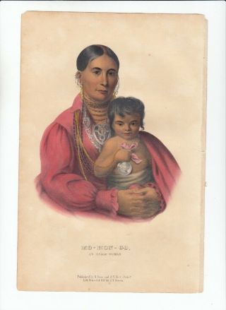 Rare 1848 Mckenney & Hall Hand Colored Octavo Print: Mo - Hon - Go.  Osage