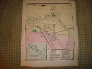Fine Antique 1870 East & Blackstone Worcester County Massachusetts Hndclr Map Nr