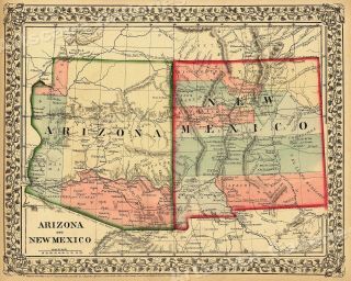 1867 Mexico & Arizona Historic State Map - 16x20