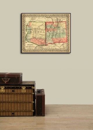 1867 Mexico & Arizona Historic State Map - 16x20 3