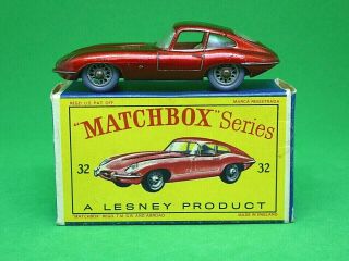 Matchbox Lesney No.  32b Jaguar E Type In Type D1 Series Box (metallic Bronze Gpw)