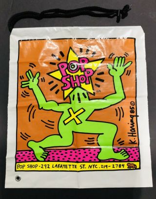 Keith Haring Pop Shop 18 " X 16 " Heavy Duty Drawstring Plastic Bag Version 2