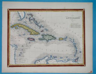 1838 Rare Map West Indies Carribean Cuba Jamaica Antilles Haiti Bahamas