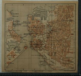 1897 Baedeker Map Plan Of Portsmouth,  Gosport & Southsea / Plan Of Chichester Cd