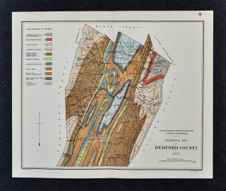 1878 Geological Map Bedford County Pennsylvania Lesley Pa Geology Survey