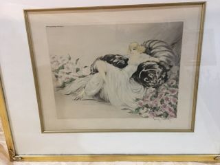 Louis Icart Signed Etching Em Blind Stamp Blond Lady Sofa Flowers 1935