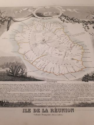 BOURBON REUNION Island map handcolored 1852 antique illustrated pictorial Africa 3