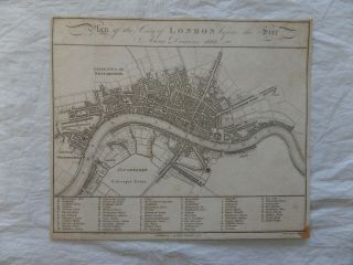 Old Antique Map City Of London Before The Fire 1666 By J.  Stockdale