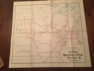 Antique 1892 Chicago,  Milwaukee & St.  Paul Railway Map Incl.  The Lines Of Rail.