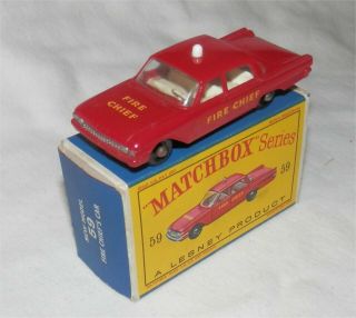 1960s.  Matchbox.  Lesney.  55 - 59 Ford Fairlane Fire Chief Car.