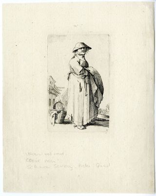 Antique Print - Woman - Basket - Laundry - Savery - Quast - 17th.  C.