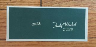 Andy Warhol Art Cash (ones) / / 2 3/4 X 6 1/4 Inches