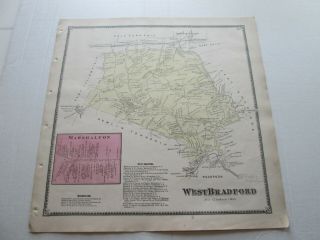 1873 Antique Map,  " West Bradford " Chester County Atlas,  Pennsylvania,  Witmer