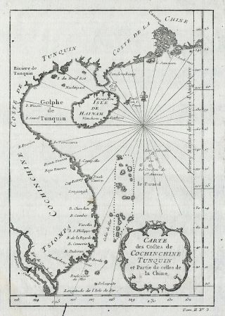 1747 Southeast Asia: Carte Des Costes De Cochinchine Tunquin - Bellin / Schley