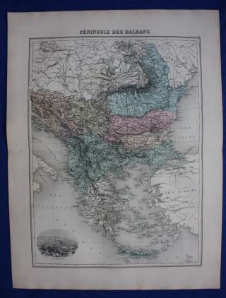 Antique Map Balkans,  Serbia,  Croatia,  Bosnia,  Bugaria,  Migeon 1891