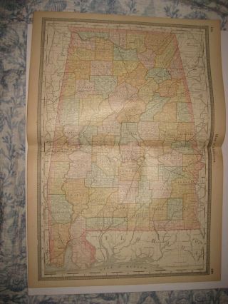 Fine Large Vintage Antique 1885 Alabama Mobile Map Railroad Detailed Rare Nr