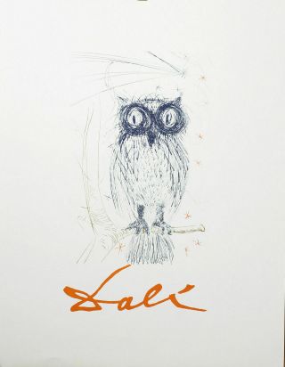 Salvador Dali " The Blue Owl 1968 " Lithograph On Paper Plate Signed