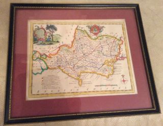 Antique Hand Coloured Map Of Dorsetshire By T.  Kitchin Framed.