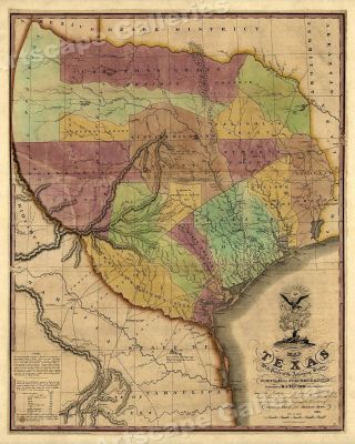 Historic 1837 Map Of Republic Of Texas Land Grants By Stephen F Austin - 20x24