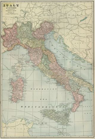 Italy Map: Authentic 1899; With Cities; Towns; Rrs,  Topography