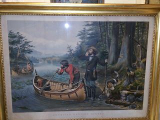 1863 Currier & Ives Print " An Early Start " American Hunting Scenes.