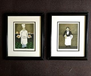 Pair (2) Signed Guy Buffet Limited Edition Lithographs Chef & Waiter