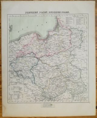 Berghaus: Large Map Poland Warsaw Russisch Polen - 1858