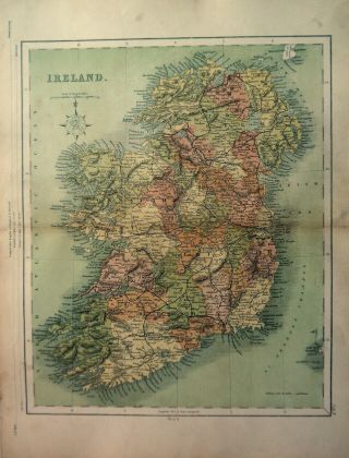 Antique Map Of Ireland Munster Cork Ulster 1871