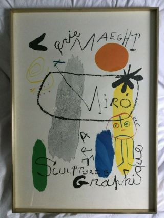 1950 Miro Lithograph Art Sculpture Graphique Signed And Frame