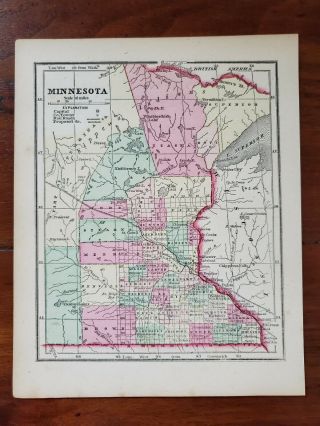 1859 Antique Hand Colored Engraved Map Of Minnesota