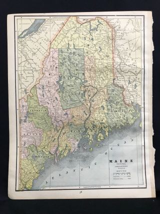1887 - State Of Maine Antique Map - Cram 