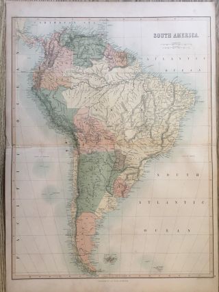 1858 South America Large Antique Map By Adam & Charles Black