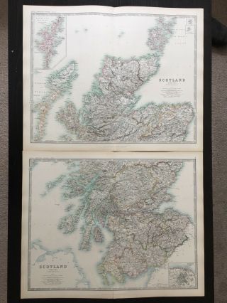 1894 Scotland Large Antique Map On Two Sheets By Johnston 122 Years Old