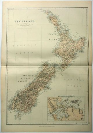 1882 Map Of Zealand By Blackie & Son.  Antique