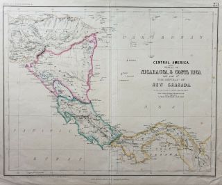 Antique Map Of Honduras,  Nicaragua,  Costa Rica,  And Panama,  1858