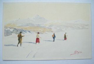 Carlo Pellegrini - Early 20thc Art Print - Winter Sports - Ski Trekking