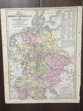Hand - Colored Map Of Germany,  Switzerland (1855) - " Mitchell 