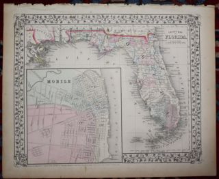 Florida Counties Rare Antique 1870 Mitchell 