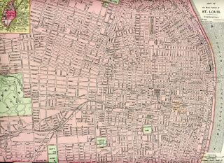 1898 Antique Map ST LOUIS Missouri MO Parks Streets Historic Landmarks 2
