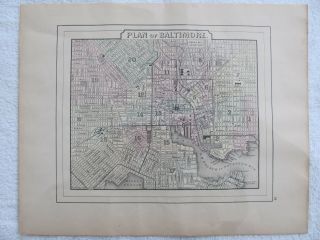 Vintage 1894 Wanamaker Atlas Hand Tinted Map Of Baltimore,  Md.